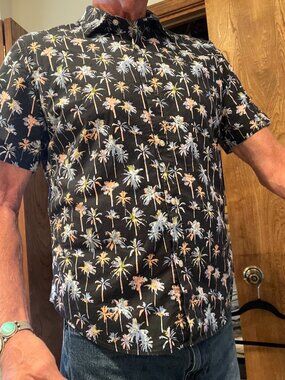 Bonobos Riviera Cruiseware Palm Tree Design Short Sleeve Slim Fit Shirt - L